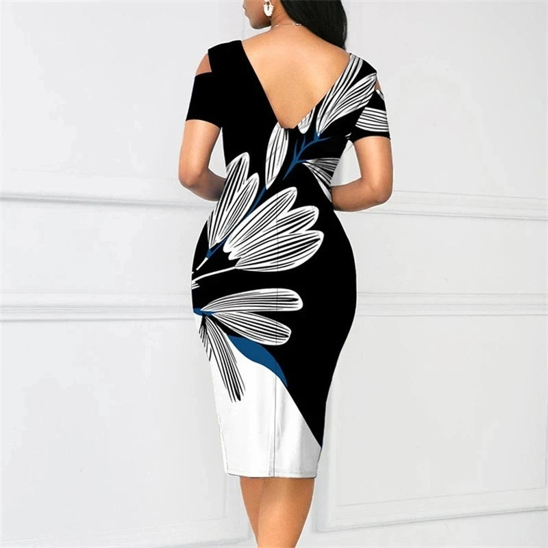 2024 Party Dresses For Women Fashion Elegant Print Bodycon Dress Summer Sexy V Neck Backless Patchwork Slim Work Dresses