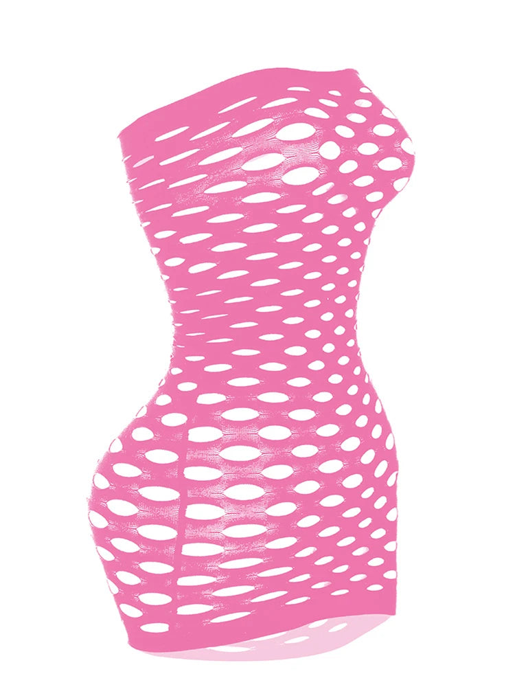 Women's One-Piece Bodycon Dress Night Club wear Ladies Sexy Fishnet See Through Hollow Short Skirt Erotic Perspective Nightdress