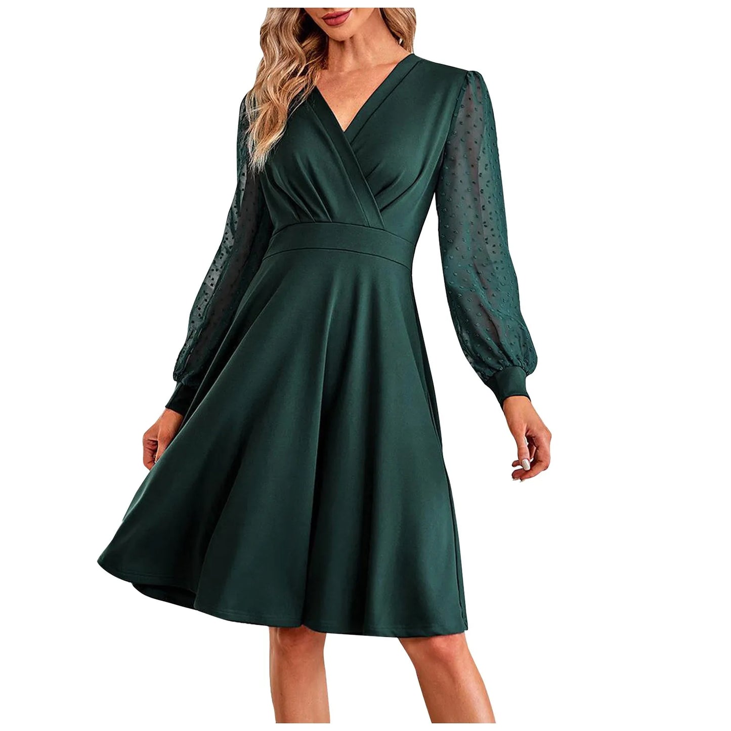 Autumn Winter Women's Long Sleeve Stylish Casual V-neck Slim Dress 2023