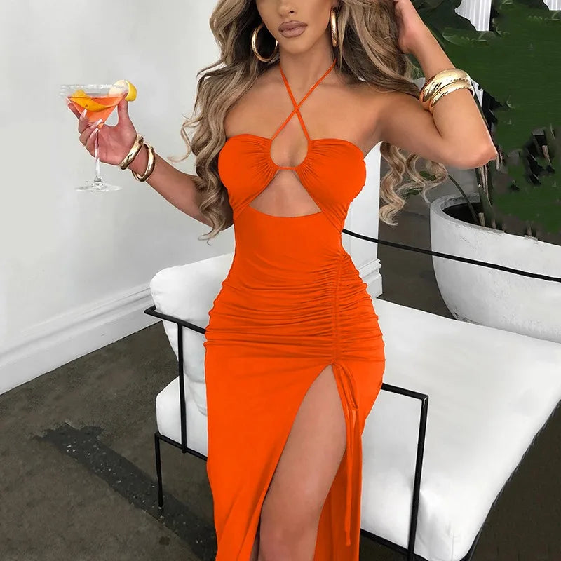 Sexy Dress Women Summer New Sleeveless Backless Hollow Out Dresses Slim Fashion Split Bandage Casual Bodycon Elegant Party Dress