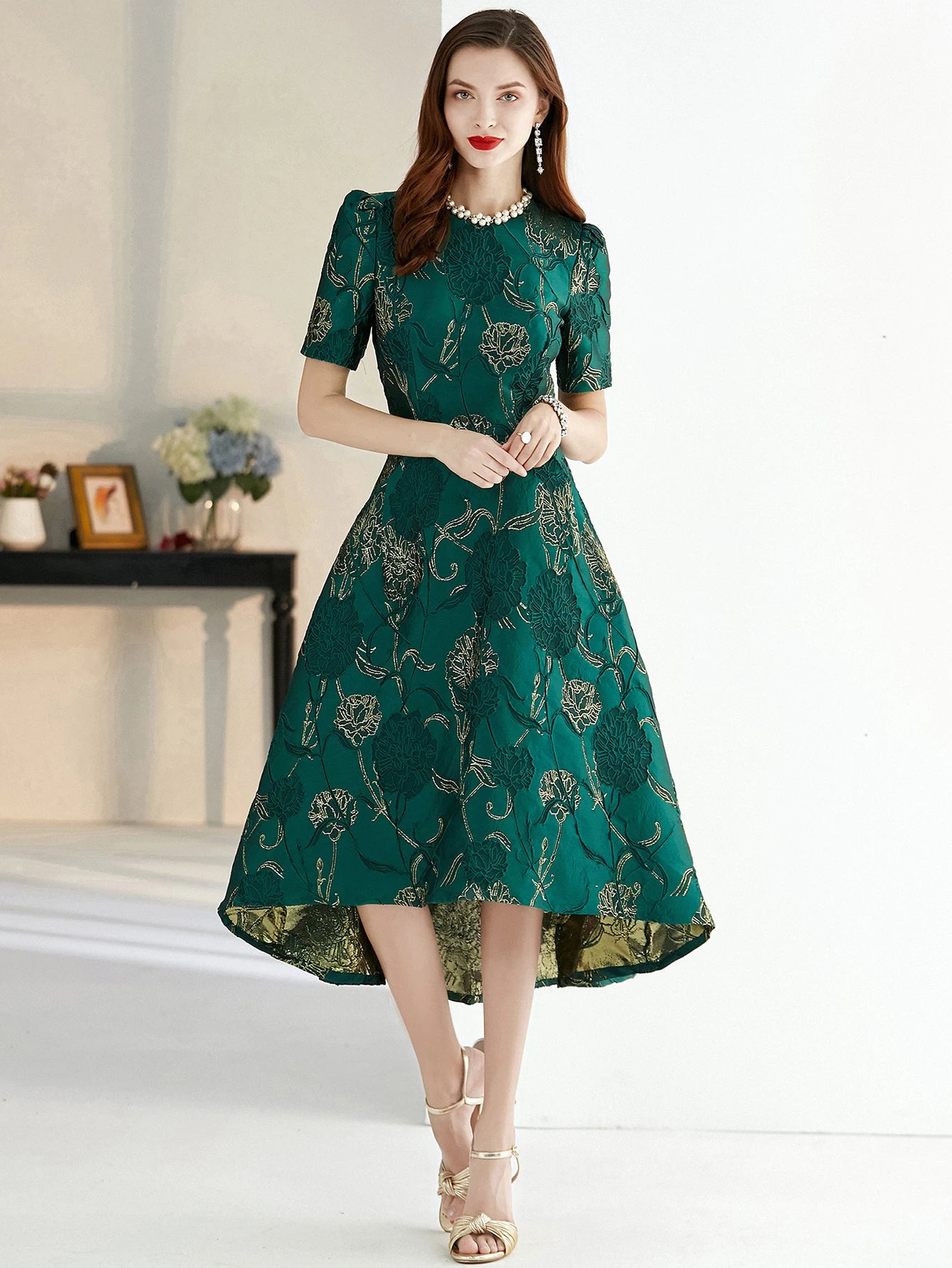 Luxury Women Dress Fashion Elegant Jacquard Party Floral Swallow Tail Dress Evening Vintage Clothes Formal Vestidos