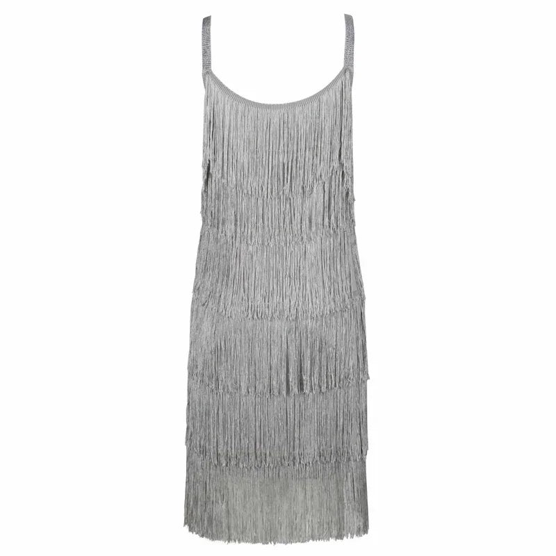 Women's Fashion Sleeveless Backless Tassel Dress Cocktail Great Gatsby Party Tassel Dress Retro Dance Costume