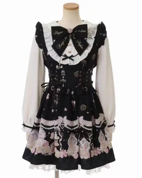 New 2024 Autumn Japanese Liz Sweet Cute Girls Lolita Big Bow Long Sleeve Rabbit Print Dress Womens Slim-fit Short A Line Dresses