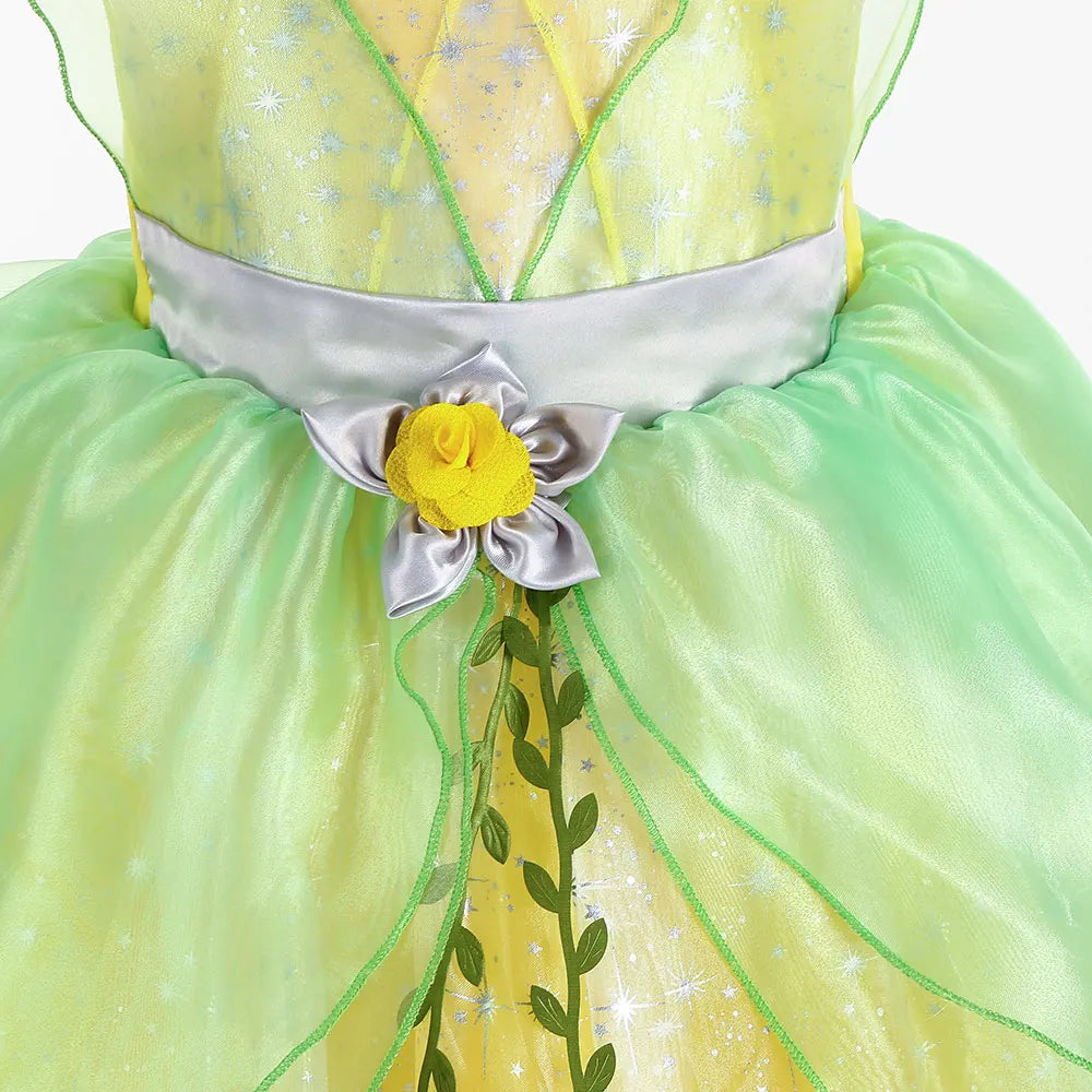 Classic Girls Fairy Tale Tiana Cosplay Costume Elegant Princess Green Party Dress Christmas Ball Gown Princess and Frog Vestidos