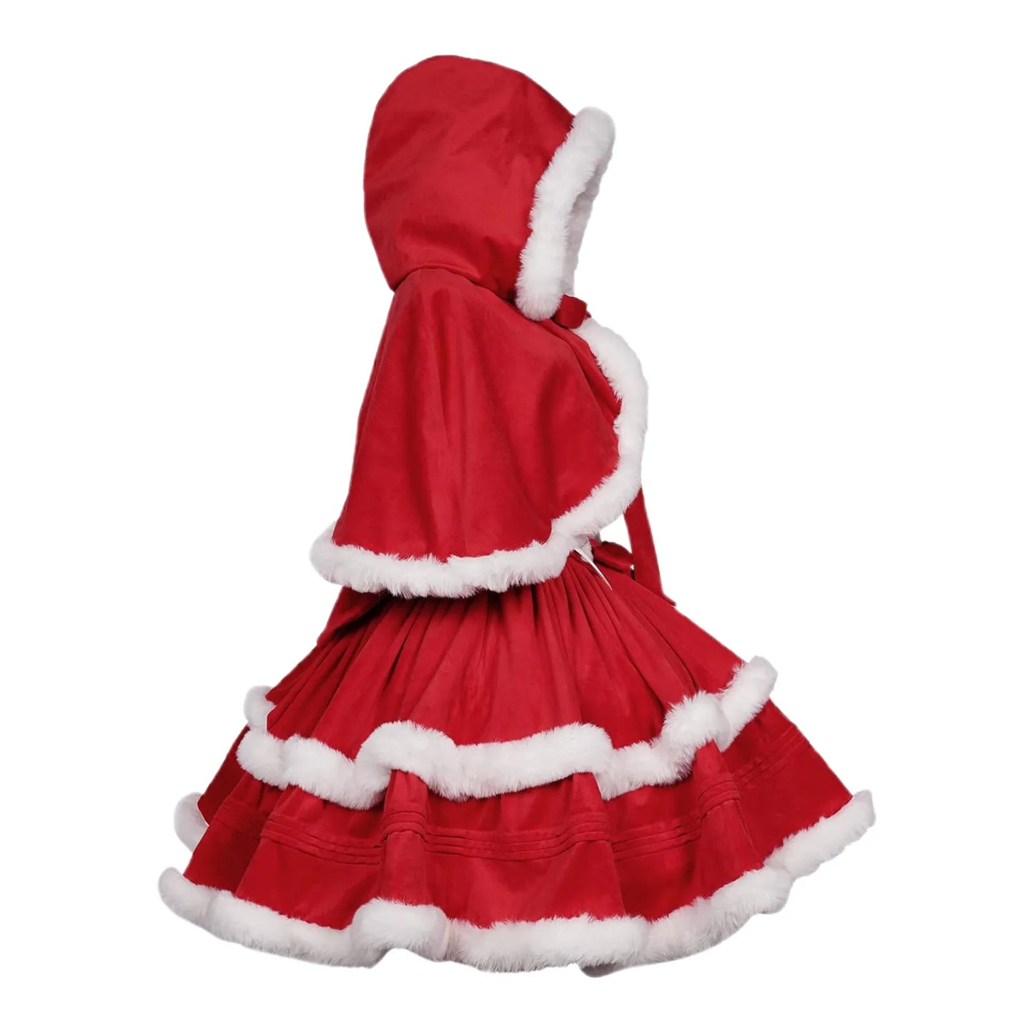 Christmas Red Riding Hood Shawl Costume 2 Piece Dress Sexy Rabbit Patchwor Dresses Girl Santa Cosplay Outfit Strap Dress Women