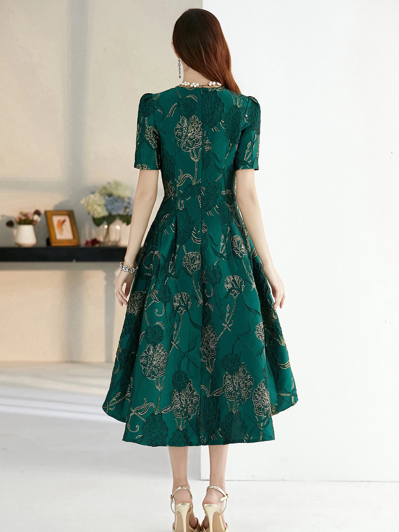 Luxury Women Dress Fashion Elegant Jacquard Party Floral Swallow Tail Dress Evening Vintage Clothes Formal Vestidos