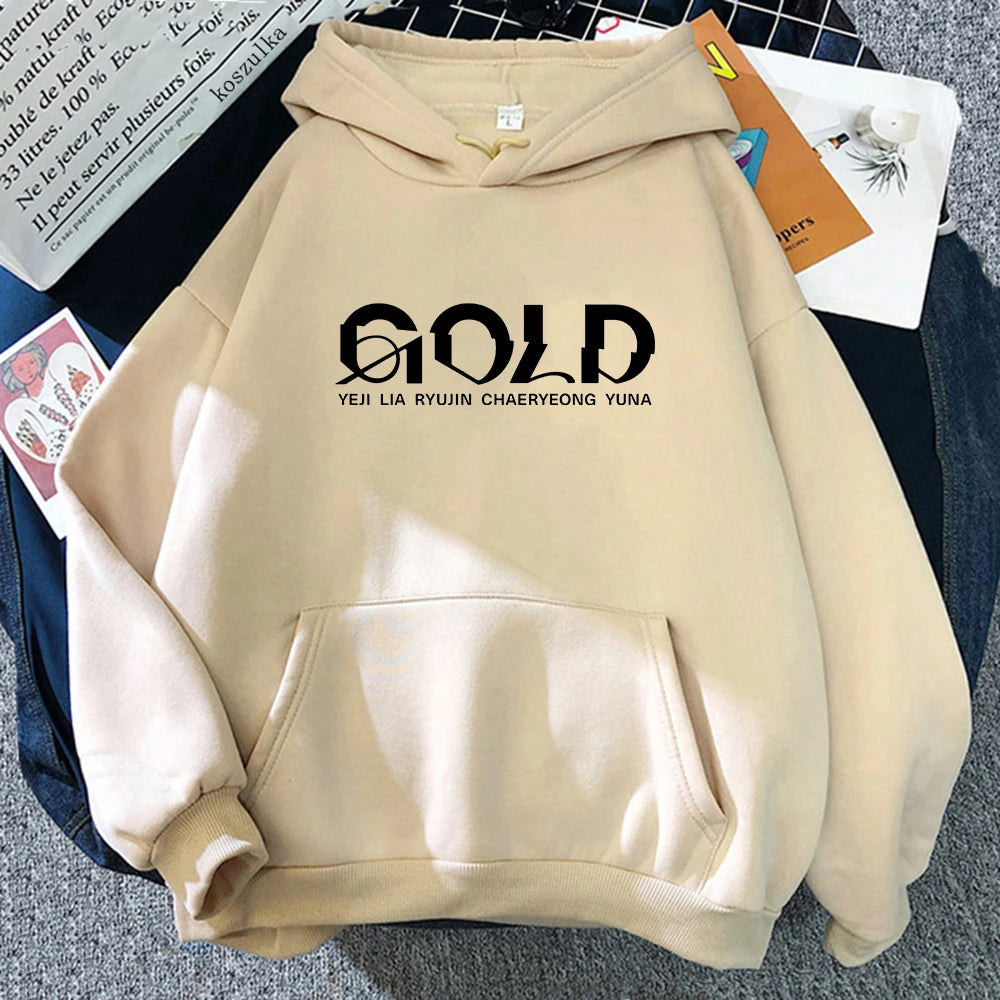 Hot Sale ITZY GOLD Album Hoodie Retro 2024 Women/men Harajuku Aesthetic Hoodies Unisex Autumn Winter Pullover Sweatshirt Vintage