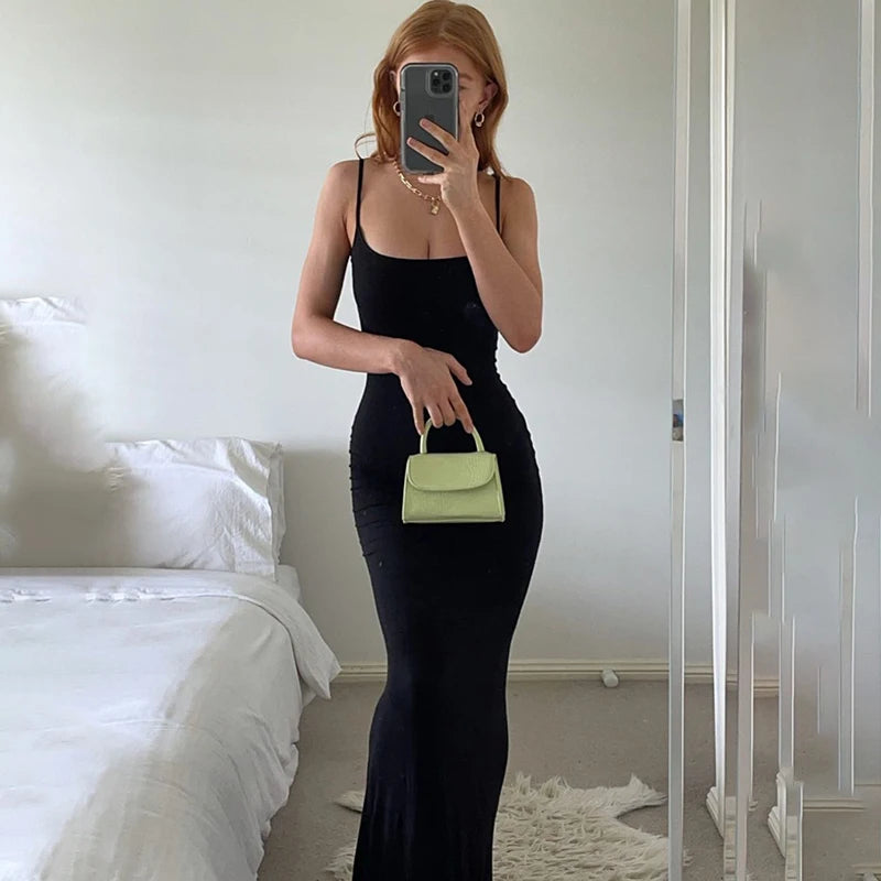 Elegant Bodycon Maxi Dress Women Summer 2024 Sleeveless Backless Sexy Outfits Party Club Sundress Black Birthday Dresses Clothes