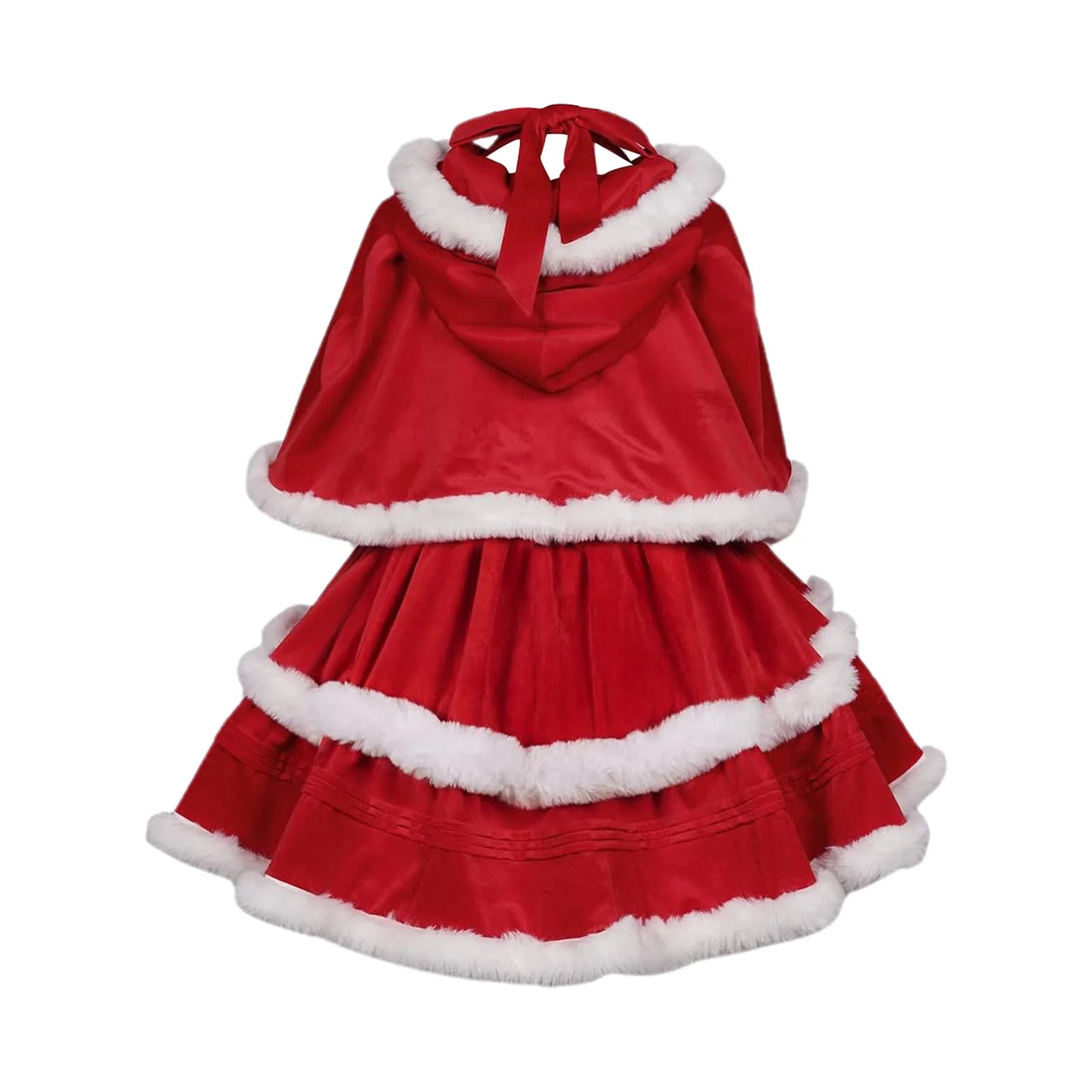 Christmas Red Riding Hood Shawl Costume 2 Piece Dress Sexy Rabbit Patchwor Dresses Girl Santa Cosplay Outfit Strap Dress Women