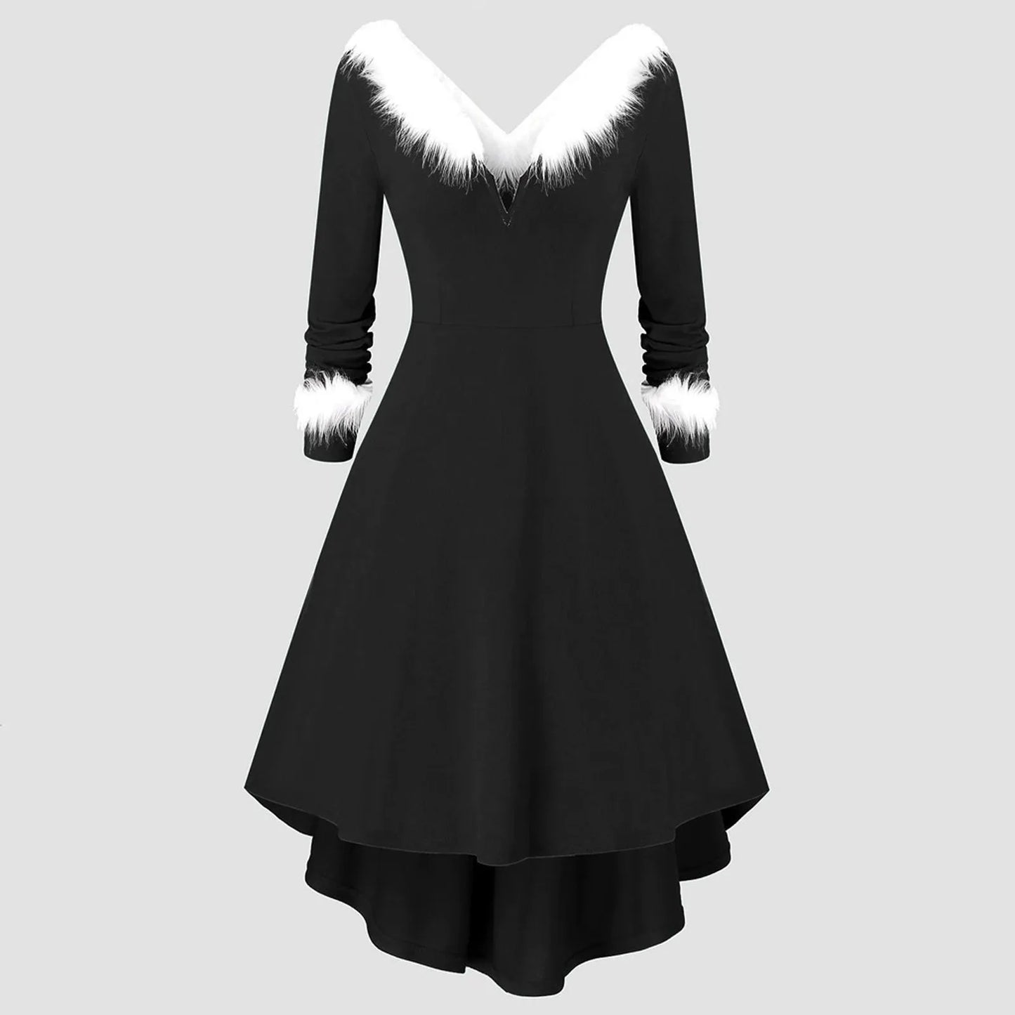 Womens Christmas Faux Plush Panel Long Sleeve V Summer Dresses for Women with Shorts Summer Dresses Women Midi Dresses for Women