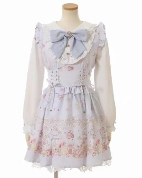 New 2024 Autumn Japanese Liz Sweet Cute Girls Lolita Big Bow Long Sleeve Rabbit Print Dress Womens Slim-fit Short A Line Dresses