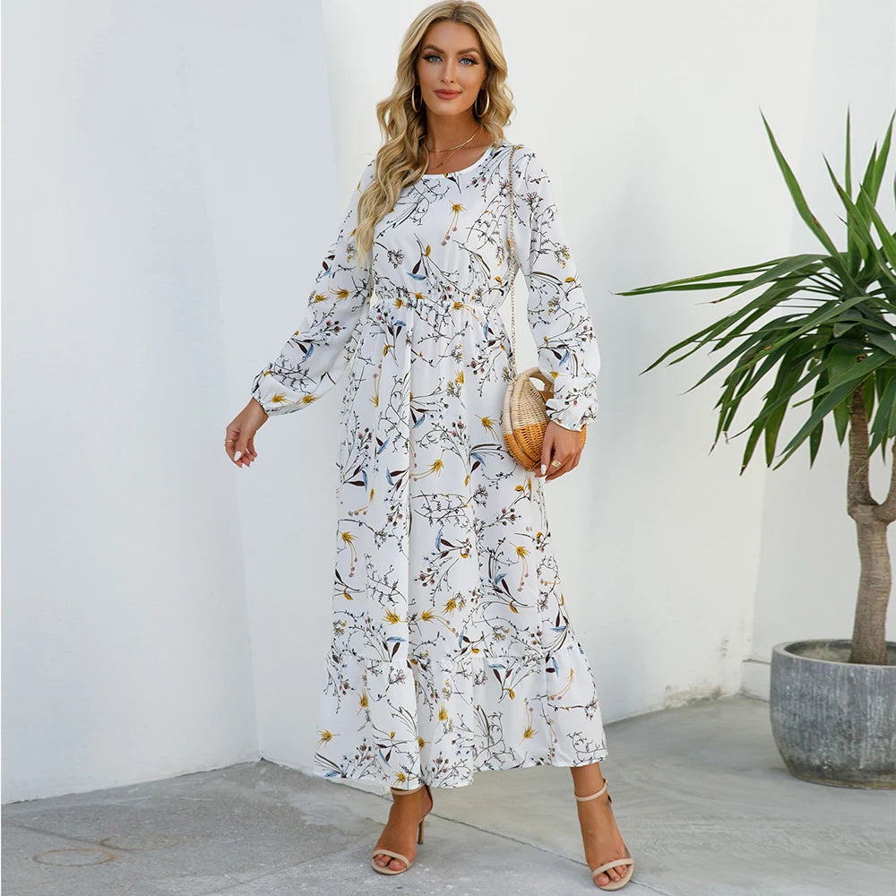 2023 Sping Summer Bohemian Women Maxi Dress Casual Long Sleeve High Waist Beach Woman Chiffon Dresses Floral Vestidoes Mujer New