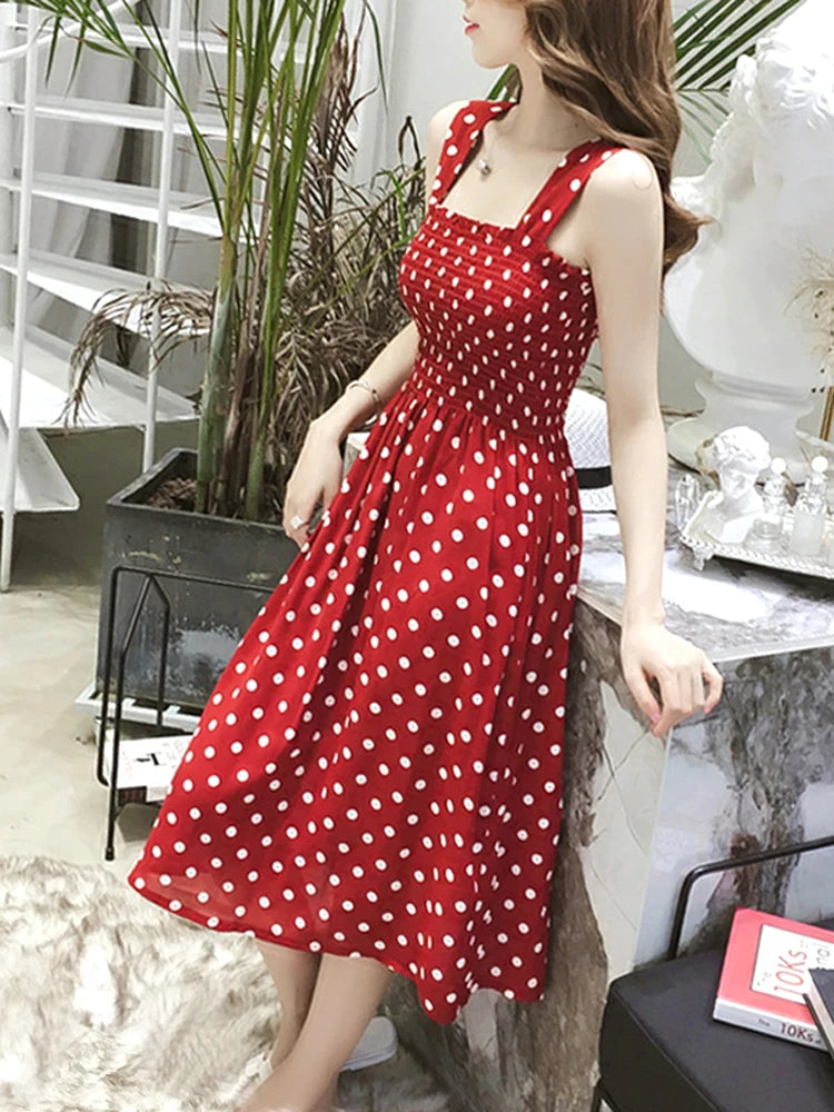 2024 Summer Befree Beach Long Vintage Dots Casual Ruffles Elegant Maxi Strap Camis Silky 5XL Dress Vestidos Sexy Women