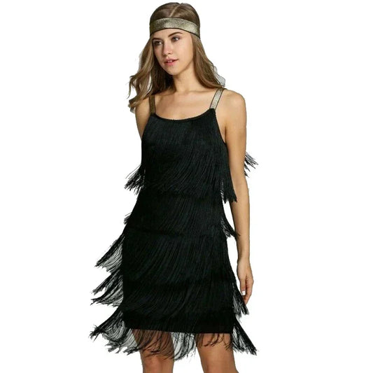 Women's Fashion Sleeveless Backless Tassel Dress Cocktail Great Gatsby Party Tassel Dress Retro Dance Costume