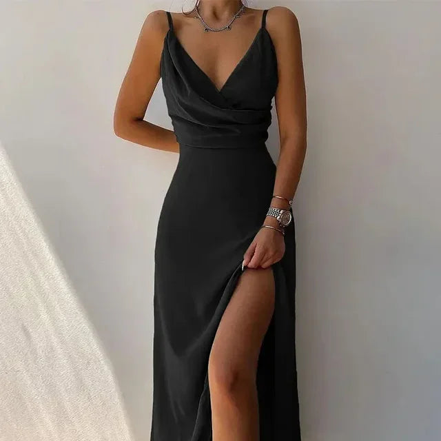 Summer 2024 Women Print Camisole V Neck Sleeveless Dress A Line Spaghetti Strap Sexy Split Evening Skirt Prom Long Dresses