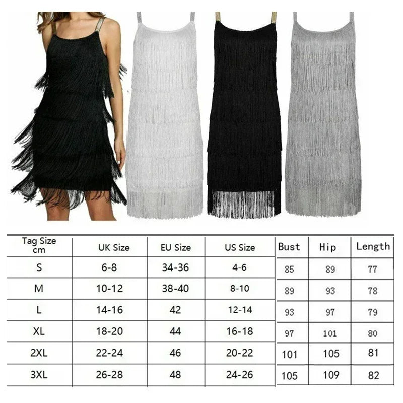 Women's Fashion Sleeveless Backless Tassel Dress Cocktail Great Gatsby Party Tassel Dress Retro Dance Costume