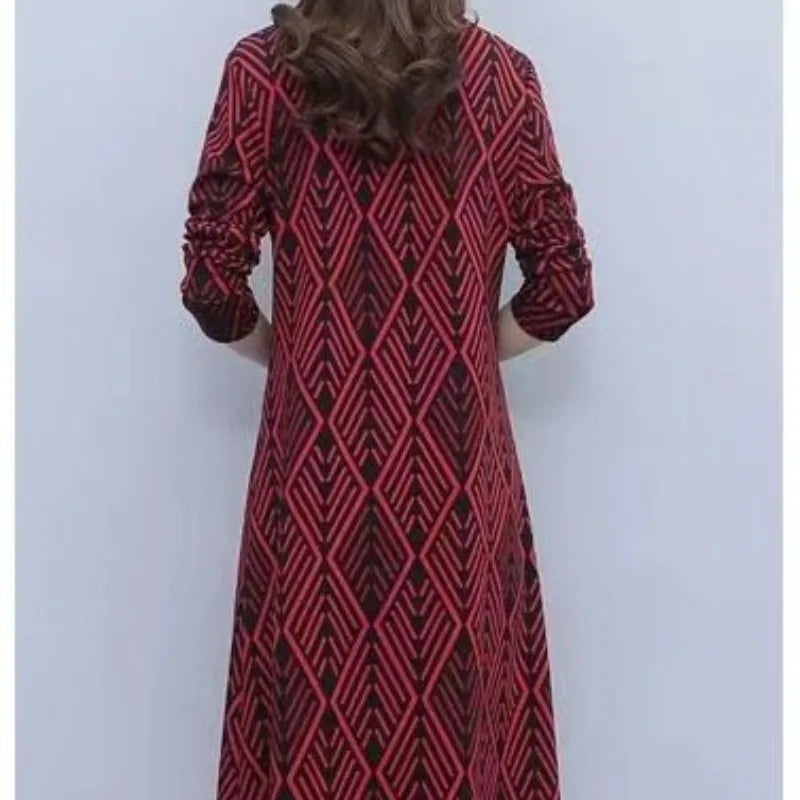 Fashionable Slimming and Stylish 2023 Spring and Autumn Women's Pullover Long Sleeved Round Neck Printed Floral High-end Dress