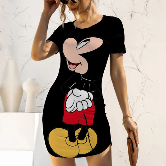 Elegant Dresses for Women 2022 Top Sexy Slim Fit Minnie Mouse Tight Women's Dress Casual Disney Cartoon Fashion Print Mickey 5XL