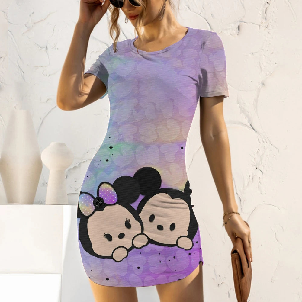 Elegant Dresses for Women 2022 Top Sexy Slim Fit Minnie Mouse Tight Women's Dress Casual Disney Cartoon Fashion Print Mickey 5XL