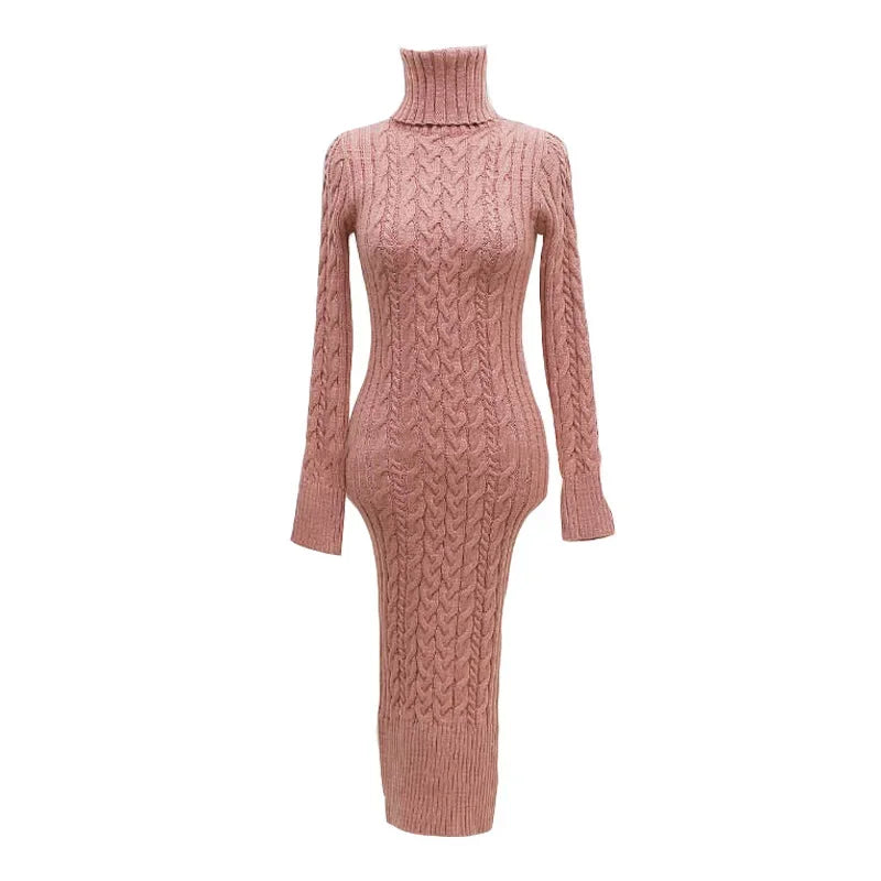 2024 Autumn/Winter Women's Knit Dress Sexy Polo/Turtle Neck Long Sleeve Medium-Length Slimming Smooths Your Silhouette