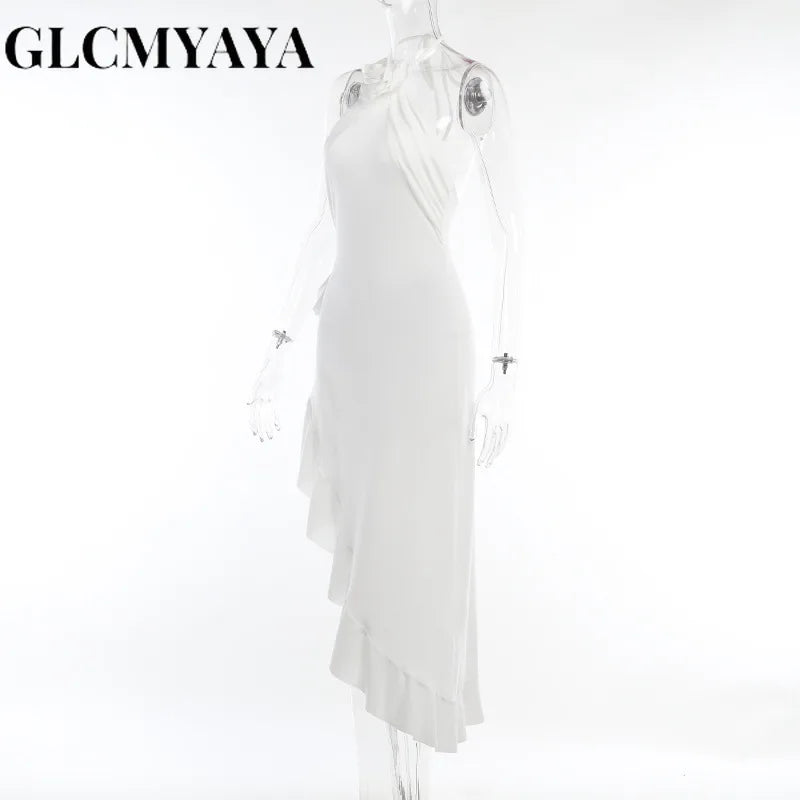 GLCMYAYA Women Streetwear Solid High Side Slit Sexy Slim Dress 2023 INS Spliced Three-dimensional Decoration Floral Dresses