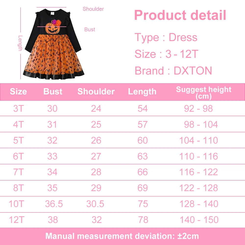 DXTON Halloween Dress for Kid Girls Toddlers Pumpkin Spider Witch Print Tutu Princess Dresses Kids Cosplay Costumes Party Dress