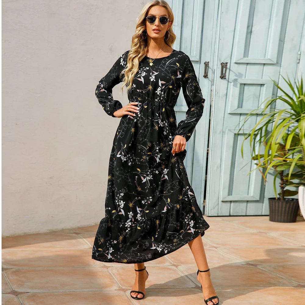 2023 Sping Summer Bohemian Women Maxi Dress Casual Long Sleeve High Waist Beach Woman Chiffon Dresses Floral Vestidoes Mujer New