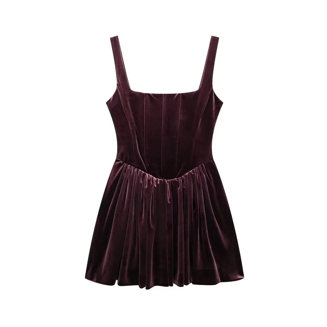 EDSA Women Gathered Corsetry-inspired Mini Dress with Straps Square Neckline Side In-seam Pockets Short Dresses