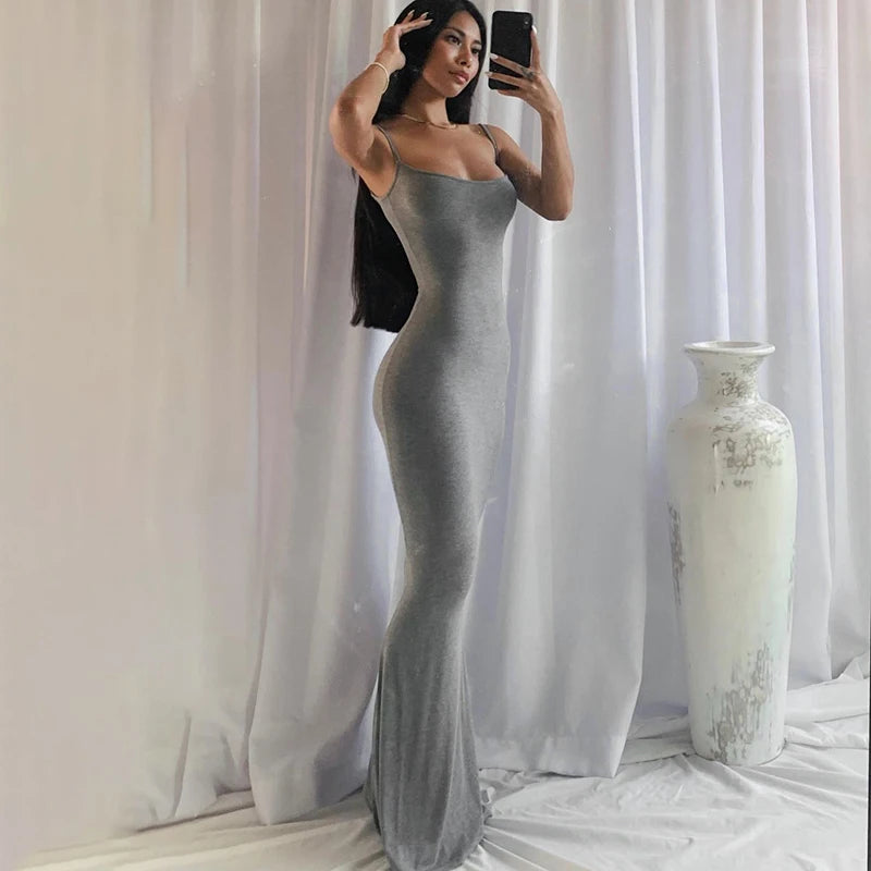 Elegant Bodycon Maxi Dress Women Summer 2024 Sleeveless Backless Sexy Outfits Party Club Sundress Black Birthday Dresses Clothes