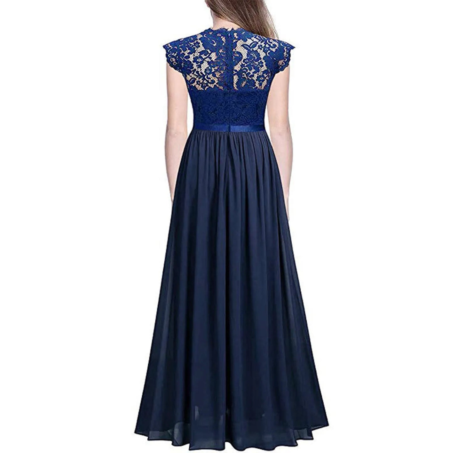 Elegant Lace Evening Party Dress Women V-neck Short Sleeve Chiffon Dress Ladies Big Swing Wedding Long Dress Vestidos de Festa