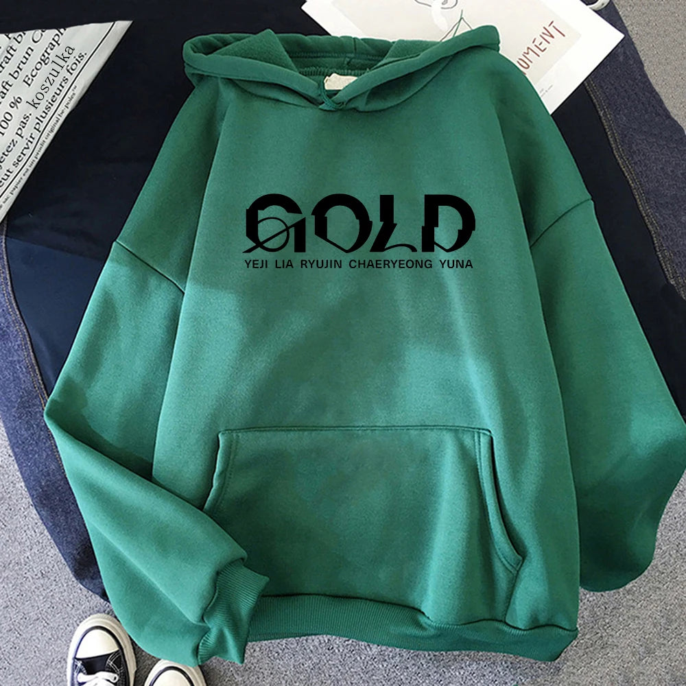 Hot Sale ITZY GOLD Album Hoodie Retro 2024 Women/men Harajuku Aesthetic Hoodies Unisex Autumn Winter Pullover Sweatshirt Vintage