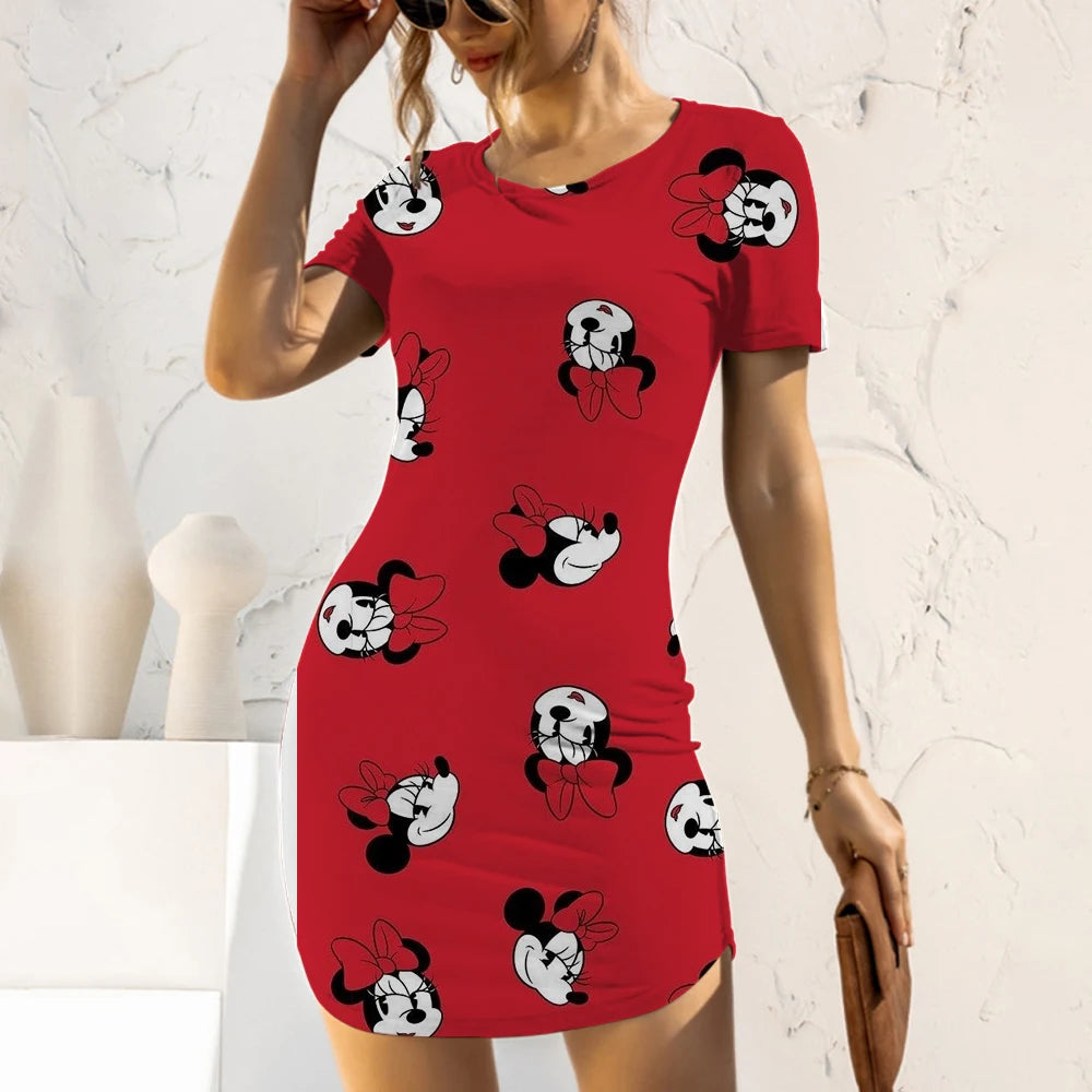 Elegant Dresses for Women 2022 Top Sexy Slim Fit Minnie Mouse Tight Women's Dress Casual Disney Cartoon Fashion Print Mickey 5XL