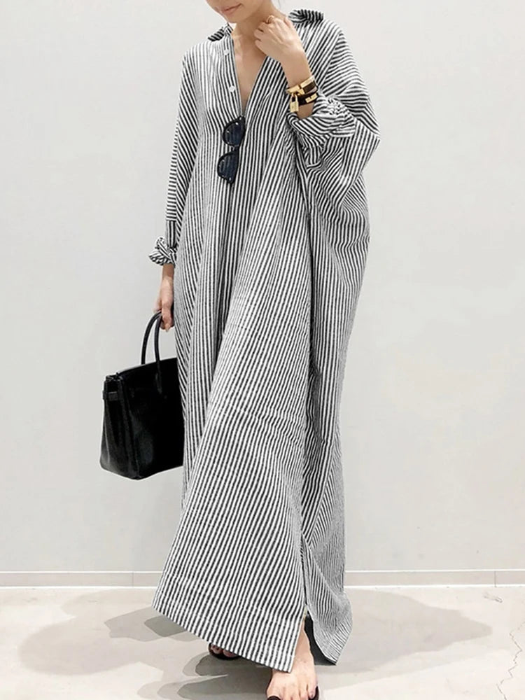 2024 Stripe Printed Beach Party Sundress ZANZEA Autumn Bohemian Women Long Sleeve Lapel Dress Fashion Casual Loose Vestidos