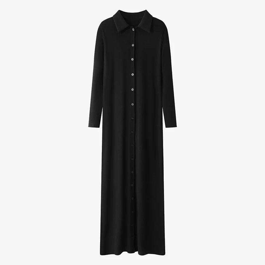 AS 2024 maxi dress button design woman clothes full sleeve Ankle Length comfortable ribbing clothing  ( Ship out in 1 day)